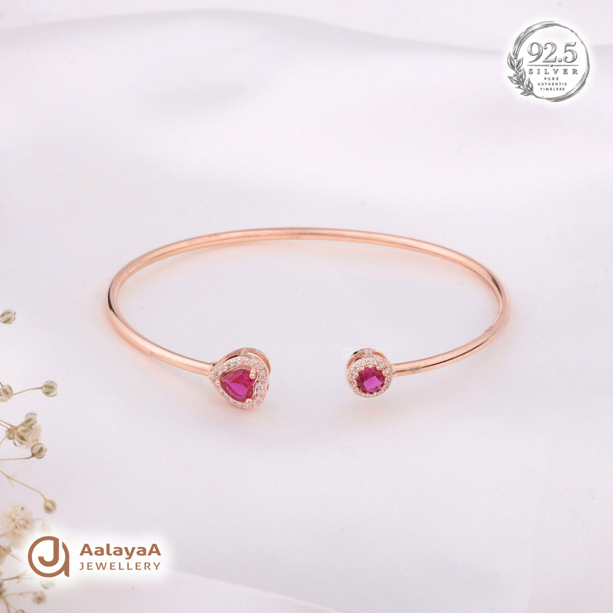 Silver Rosegold Ruby Heart Kada