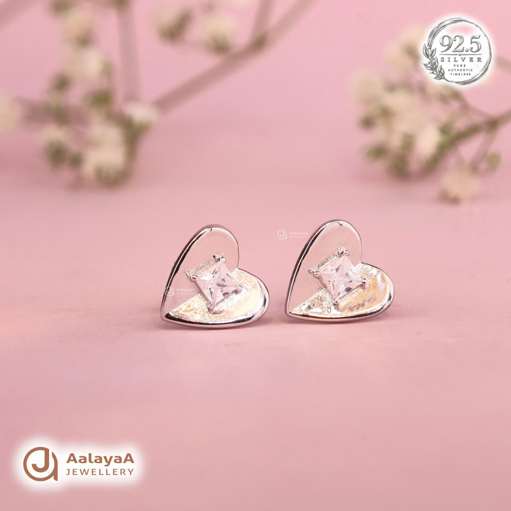 Silver Princess Heart Earring