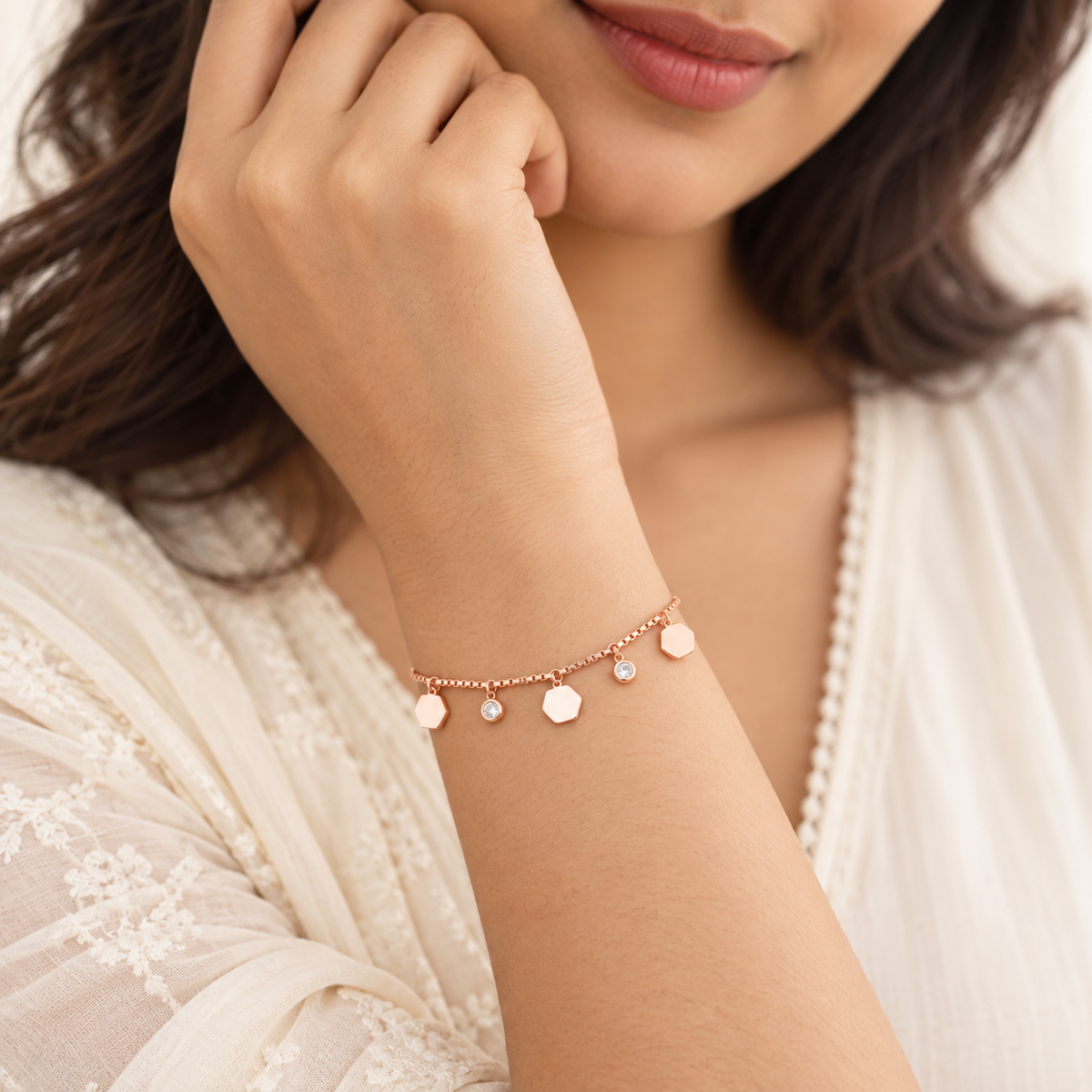 Silver Rosegold Geometric Charm Bracelet
