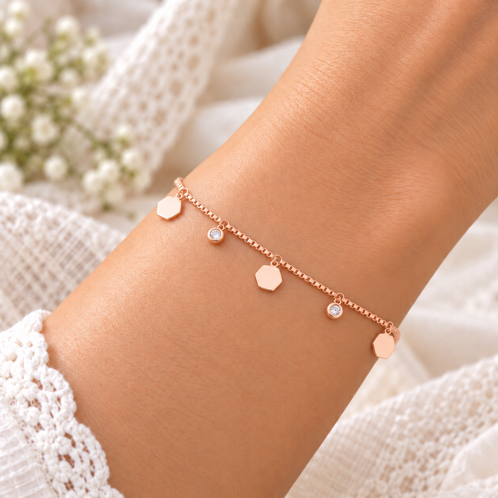 Silver Rosegold Geometric Charm Bracelet