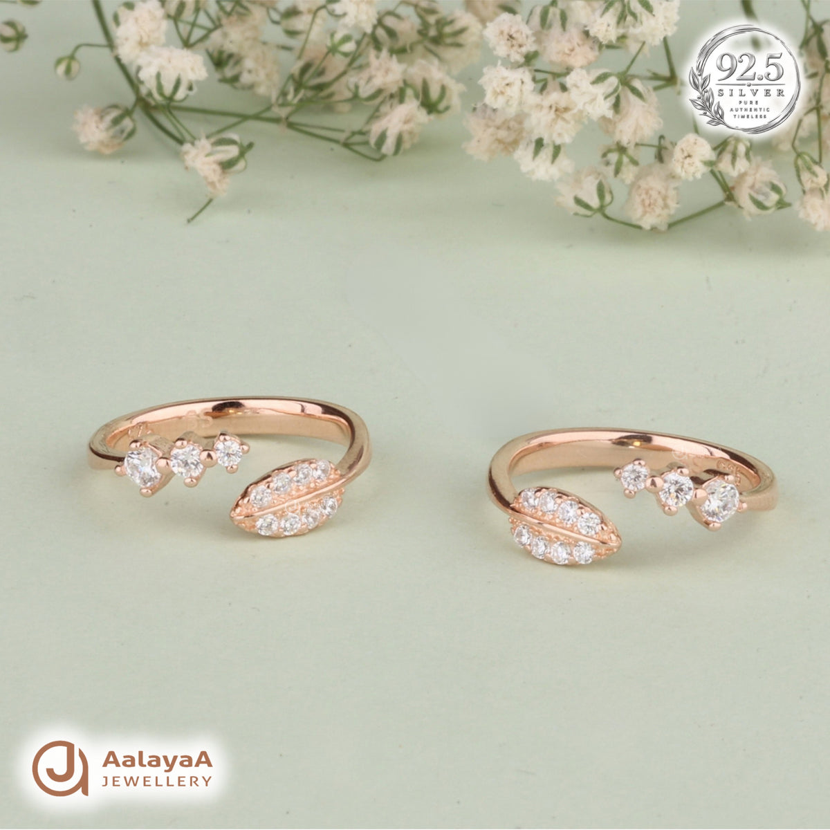 Silver Rosegold Crystal Leaf Trio Toe Ring