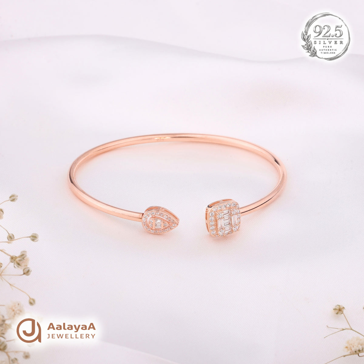 Silver Rosegold Pear Square Crystal Kada