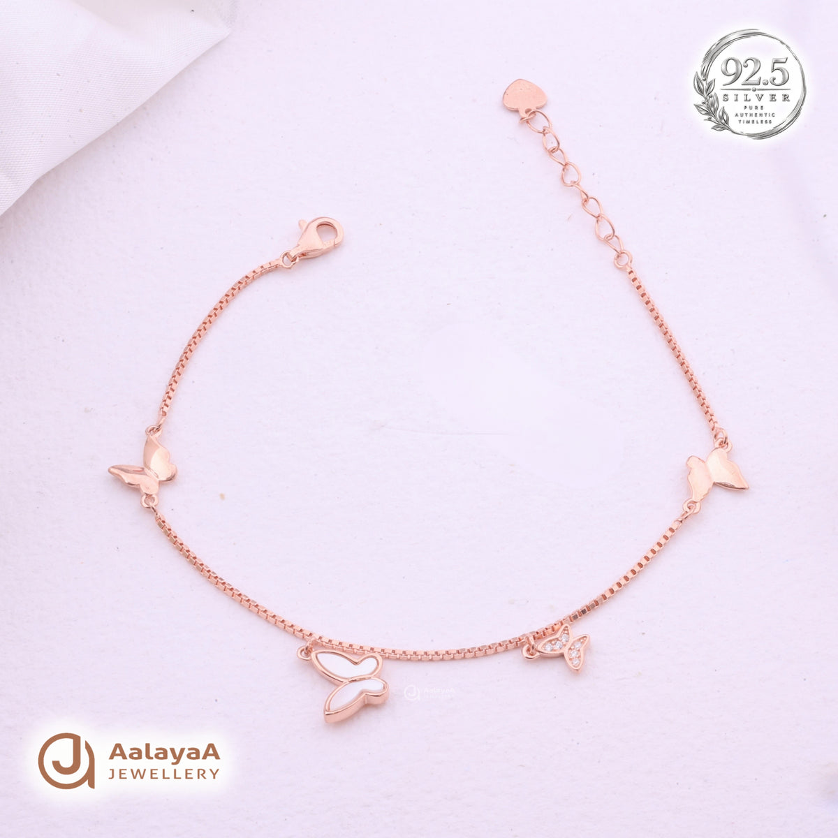 Silver Rosegold Butterfly Charm Bracelet