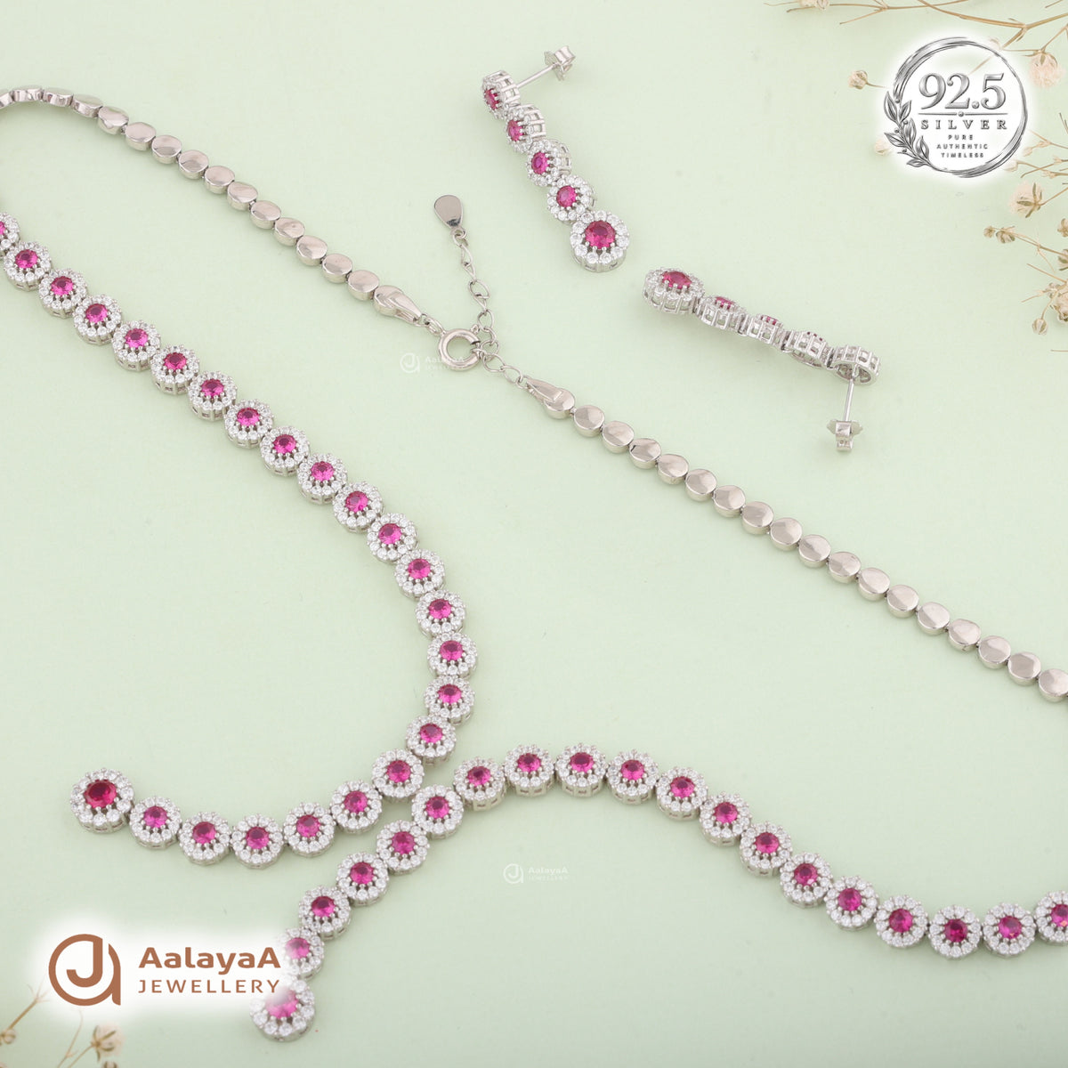 Silver Ruby Cascade Necklace Set