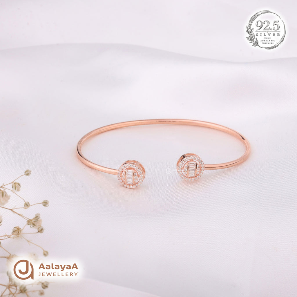 Silver Rosegold Twin Circle Crystal Kada