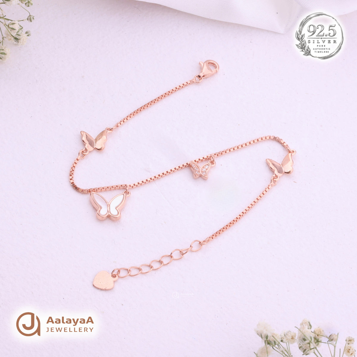 Silver Rosegold Butterfly Charm Bracelet