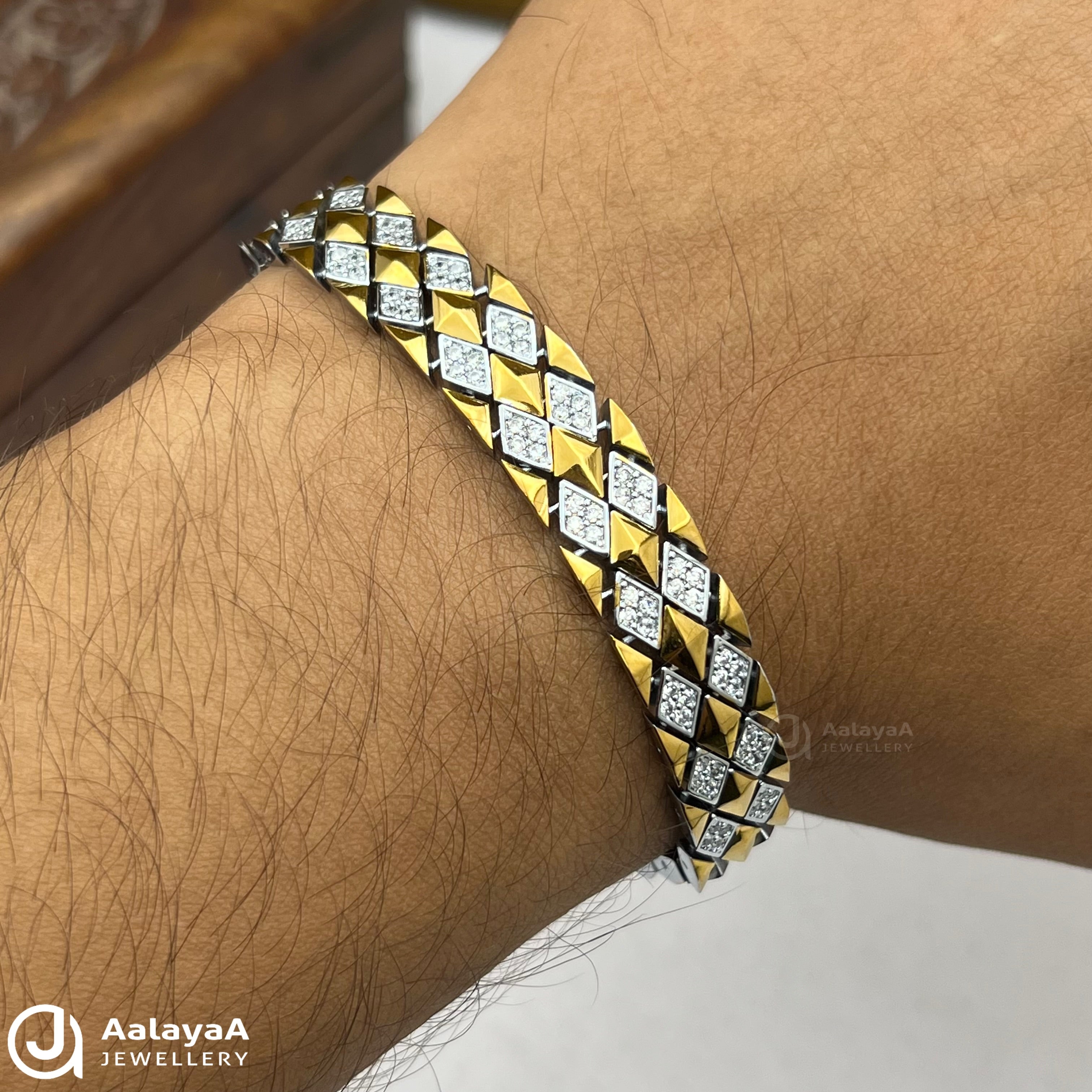 Silver Dual Tone Daimond Cutting Bracelet