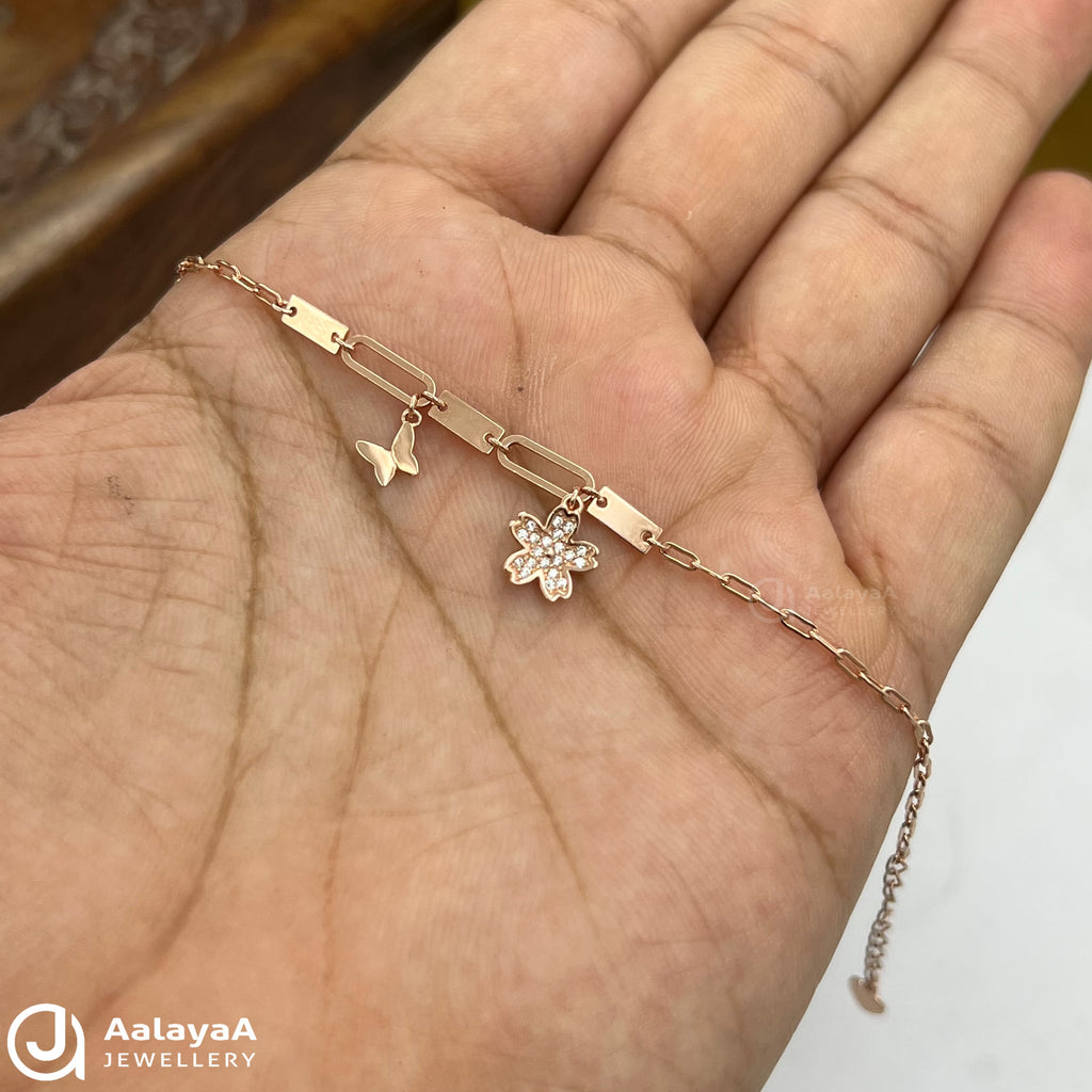 Silver Rosegold Petal & Wings Charm Bracelet