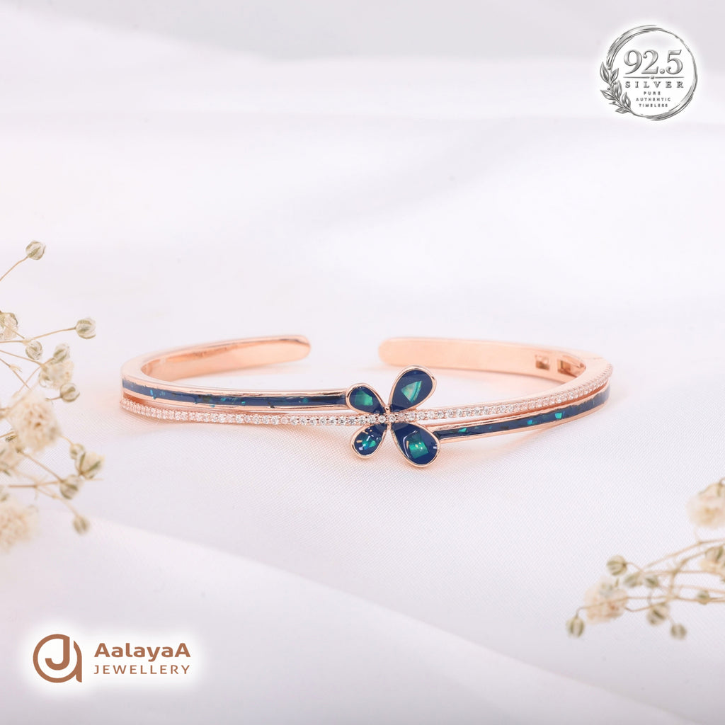 Silver Rosegold Blue Butterfly Kada