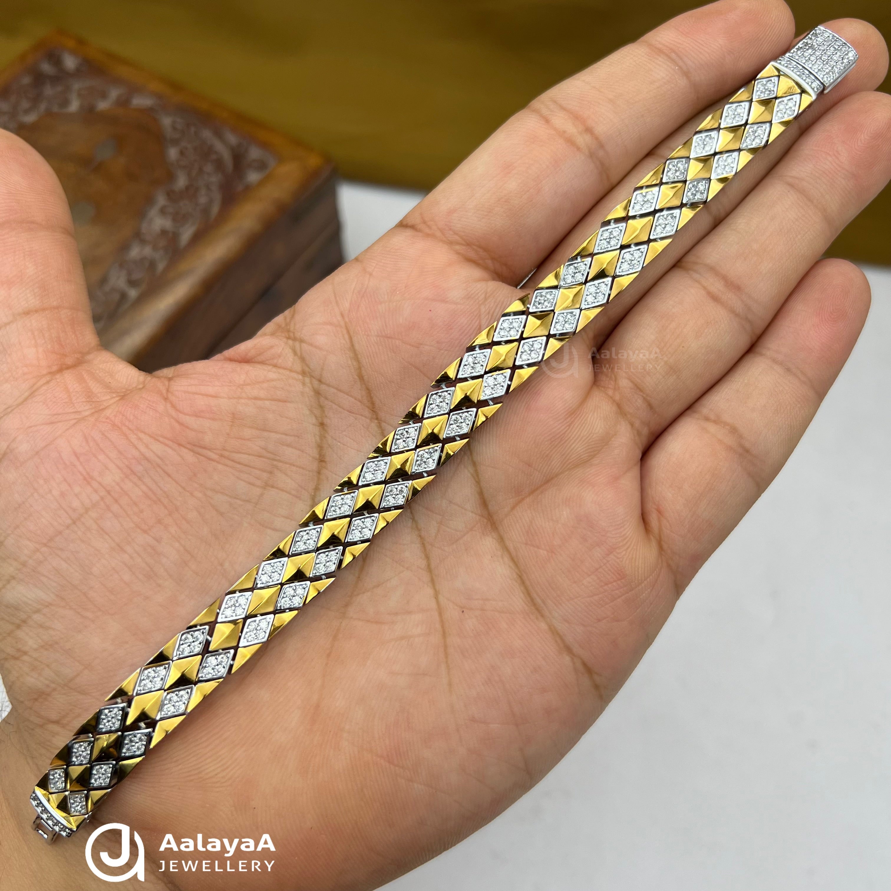 Silver Dual Tone Daimond Cutting Bracelet