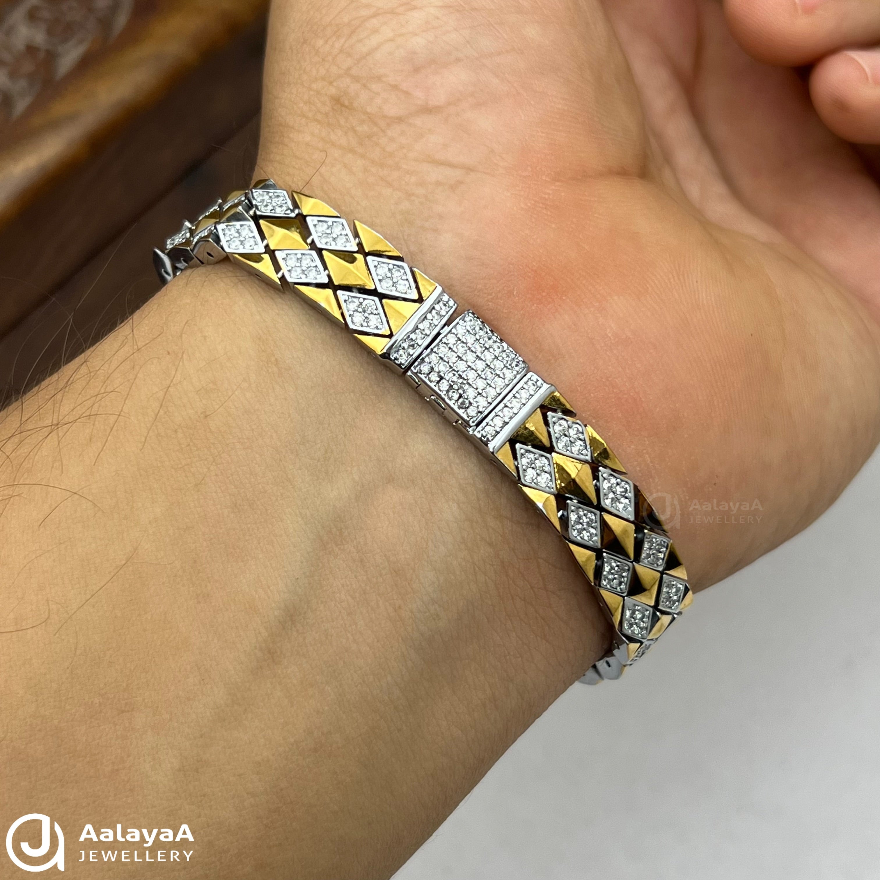 Silver Dual Tone Daimond Cutting Bracelet