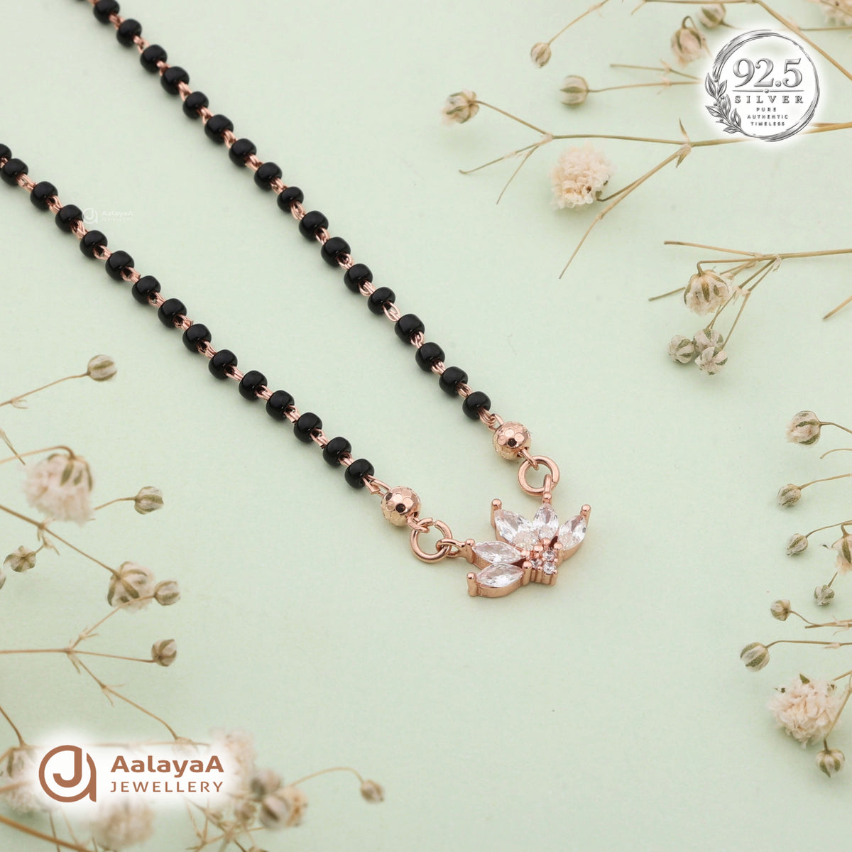 Silver Rosegold Floral Chain Pendant