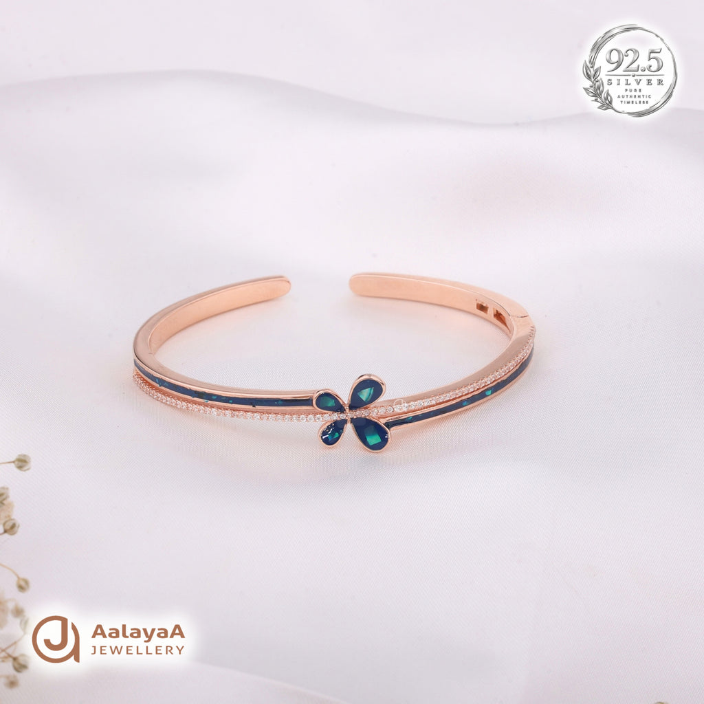 Silver Rosegold Blue Butterfly Kada