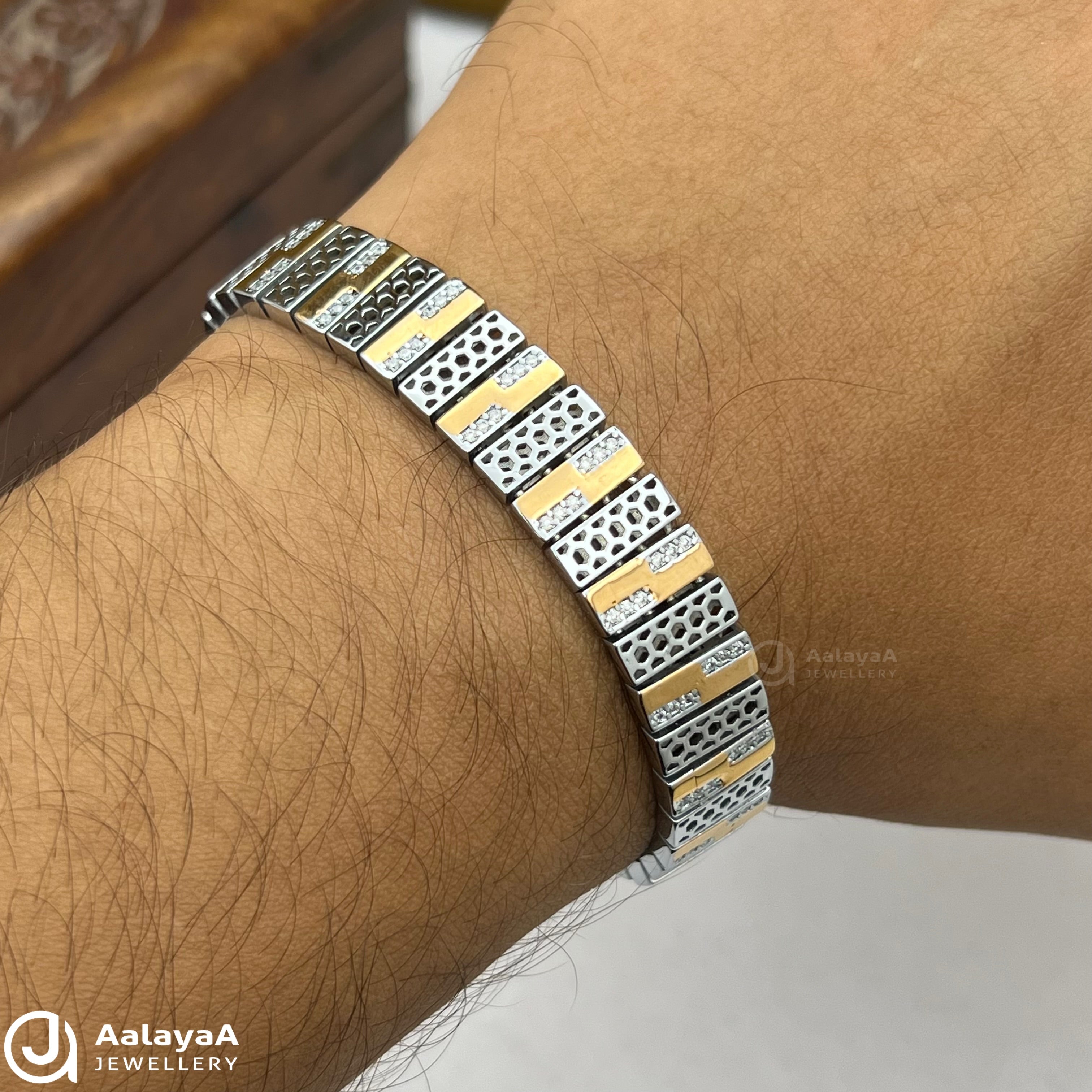 Silver Dual Tone CZ Bracelet with Stone