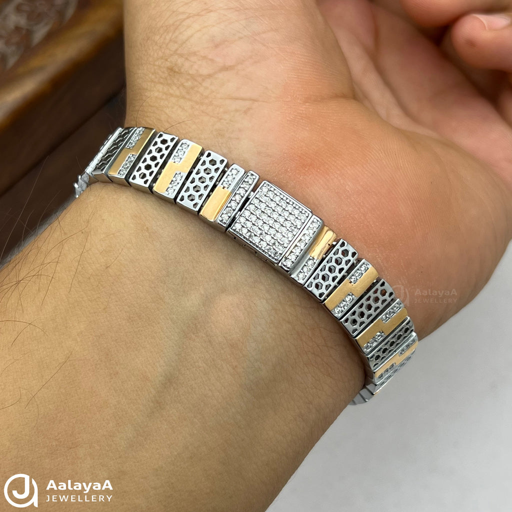 Silver Dual Tone CZ Bracelet with Stone