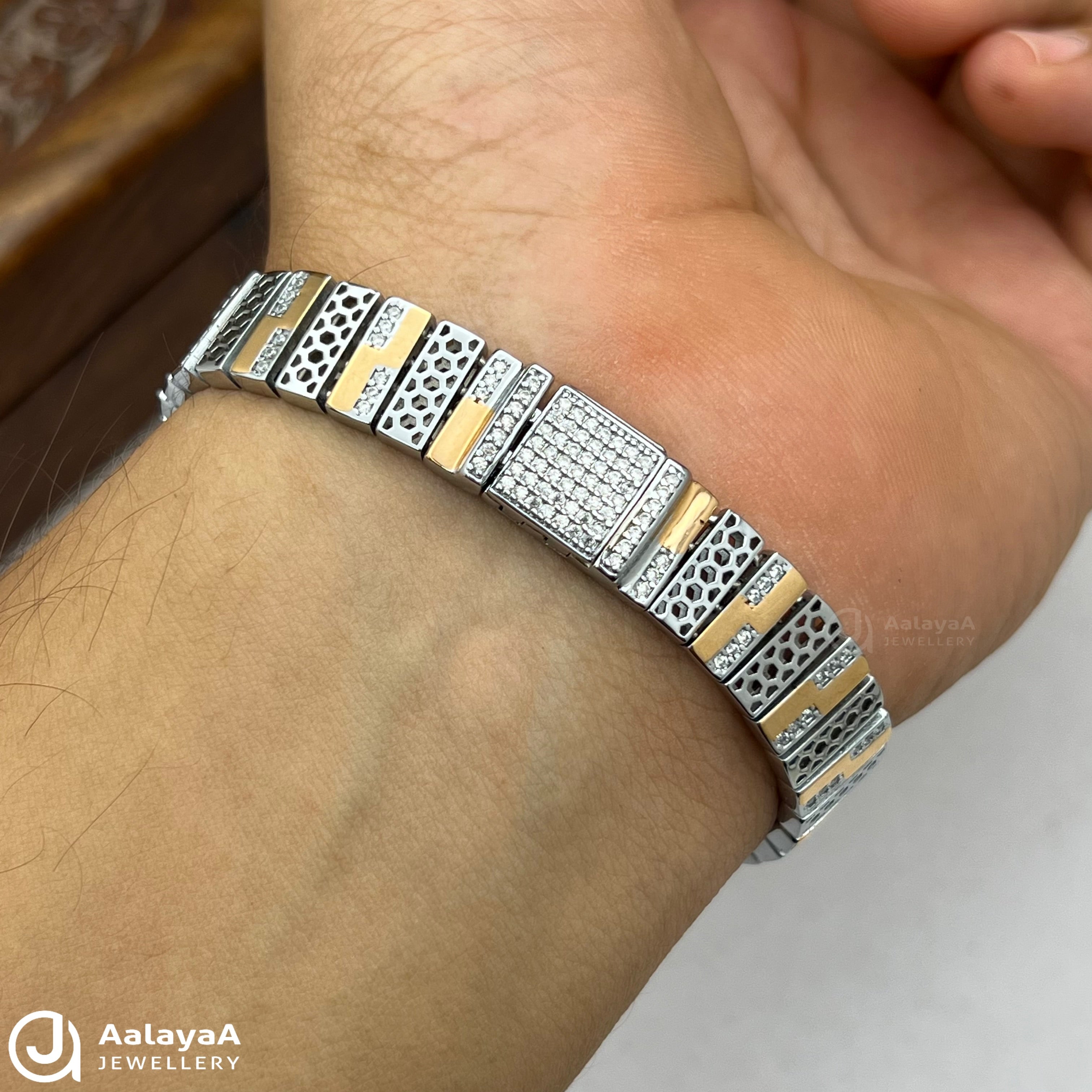 Silver Dual Tone CZ Bracelet with Stone