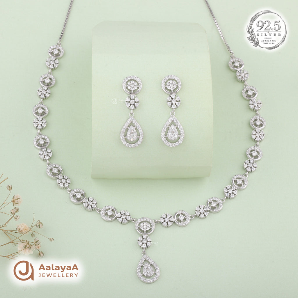 Silver Crystal Teardrop Necklace Set