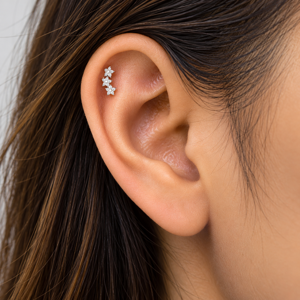 Silver Three Star Side Stud