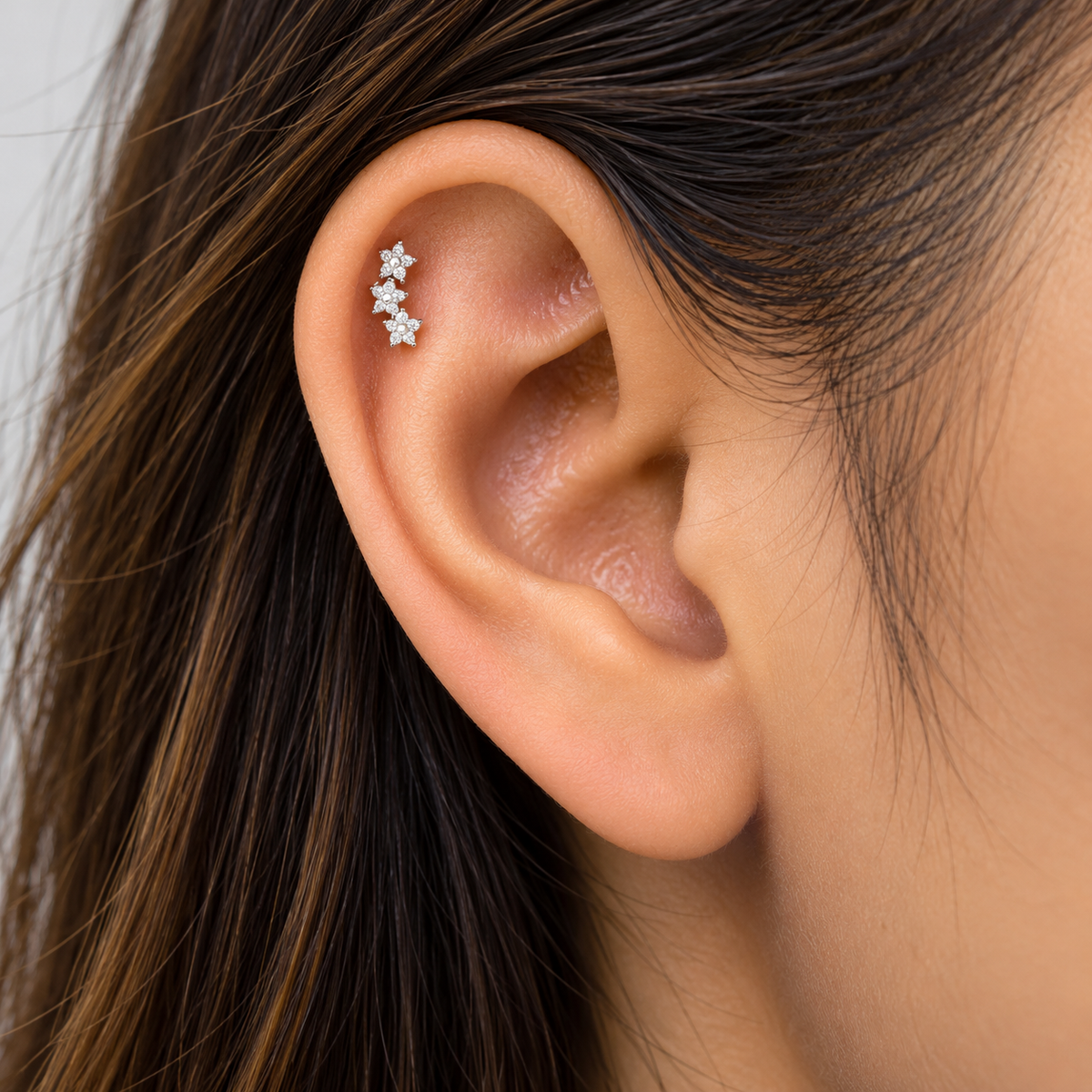 Silver Three Star Side Stud