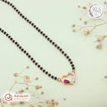 Silver Rosegold Ruby Heart Black Bead Chain Pendant