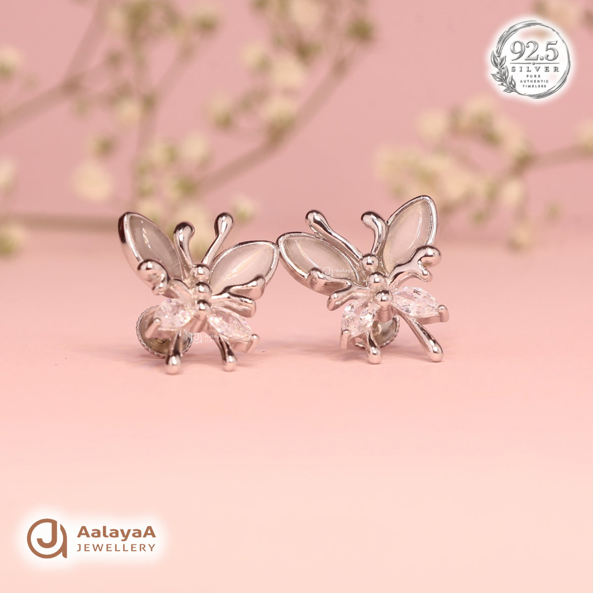 Silver Crystal Butterfly Earring