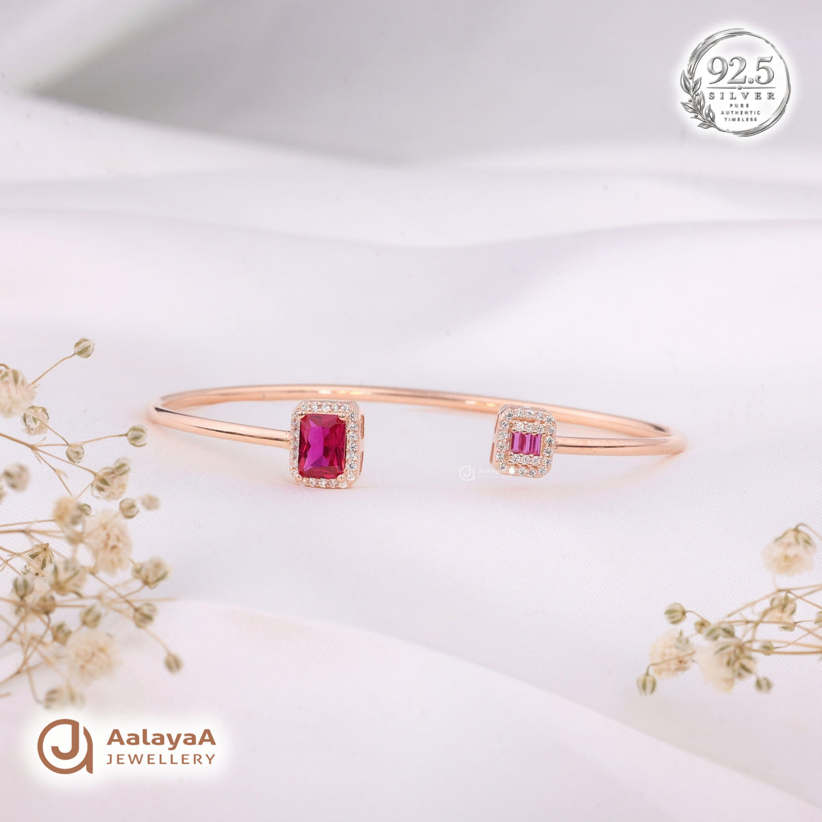 Silver Rosegold Ruby Duo Kada