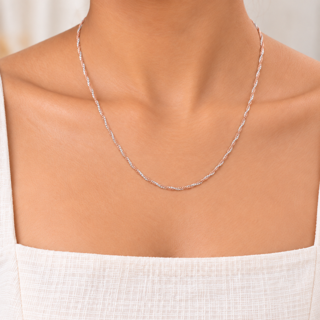 Silver Rosegold Delicate Twisted Chain