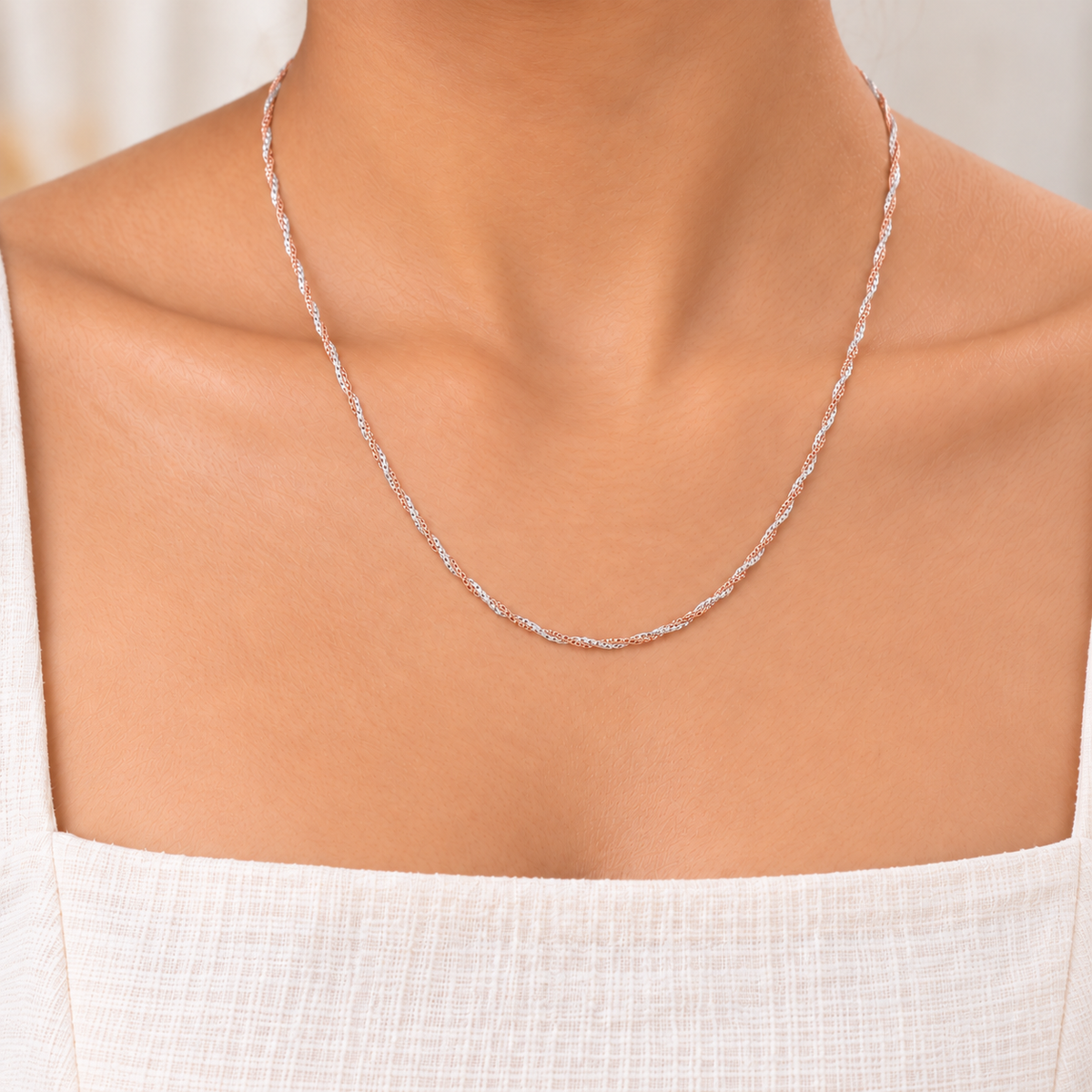 Silver Rosegold Delicate Twisted Chain