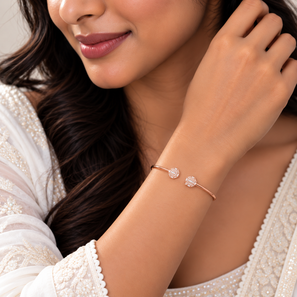 Silver Rosegold Art Deco Halo Kada