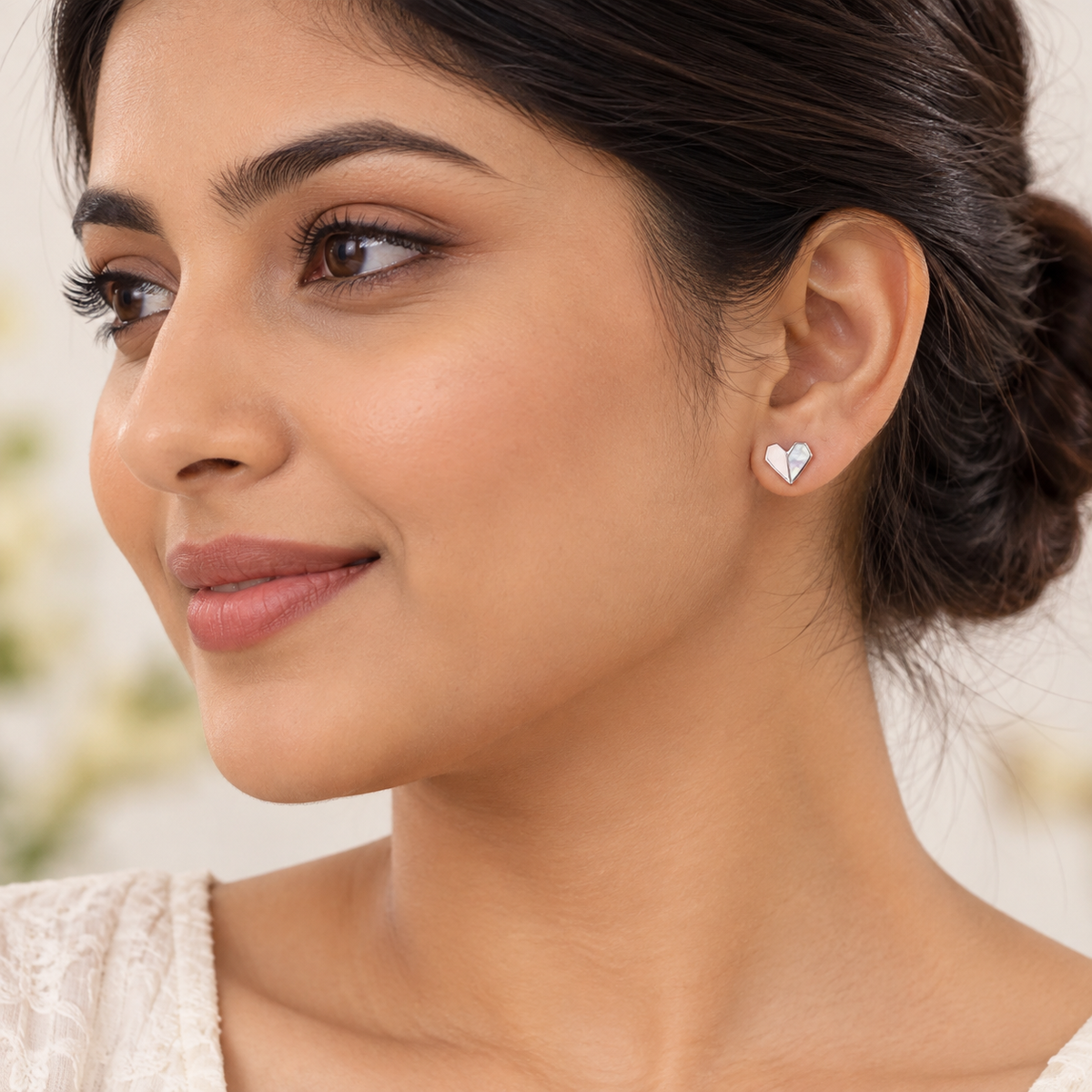 Silver Geometric Heart Earring