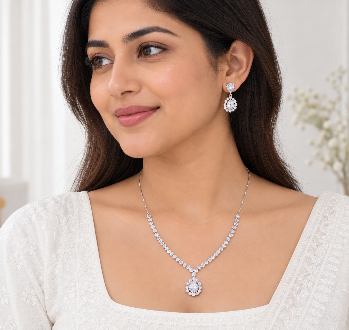Silver Celestial Radiance Necklace Set