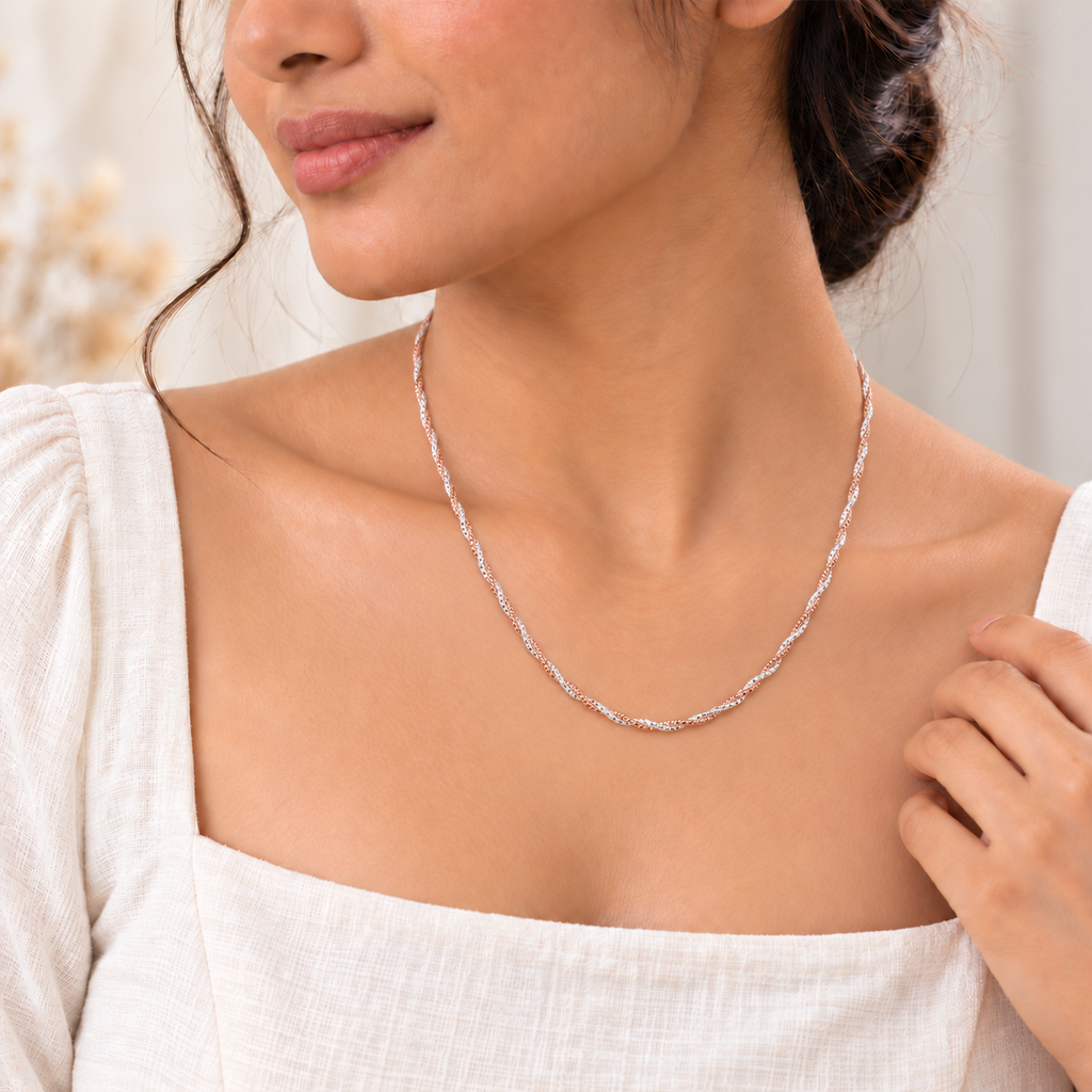 Silver Rosegold Delicate Twisted Chain