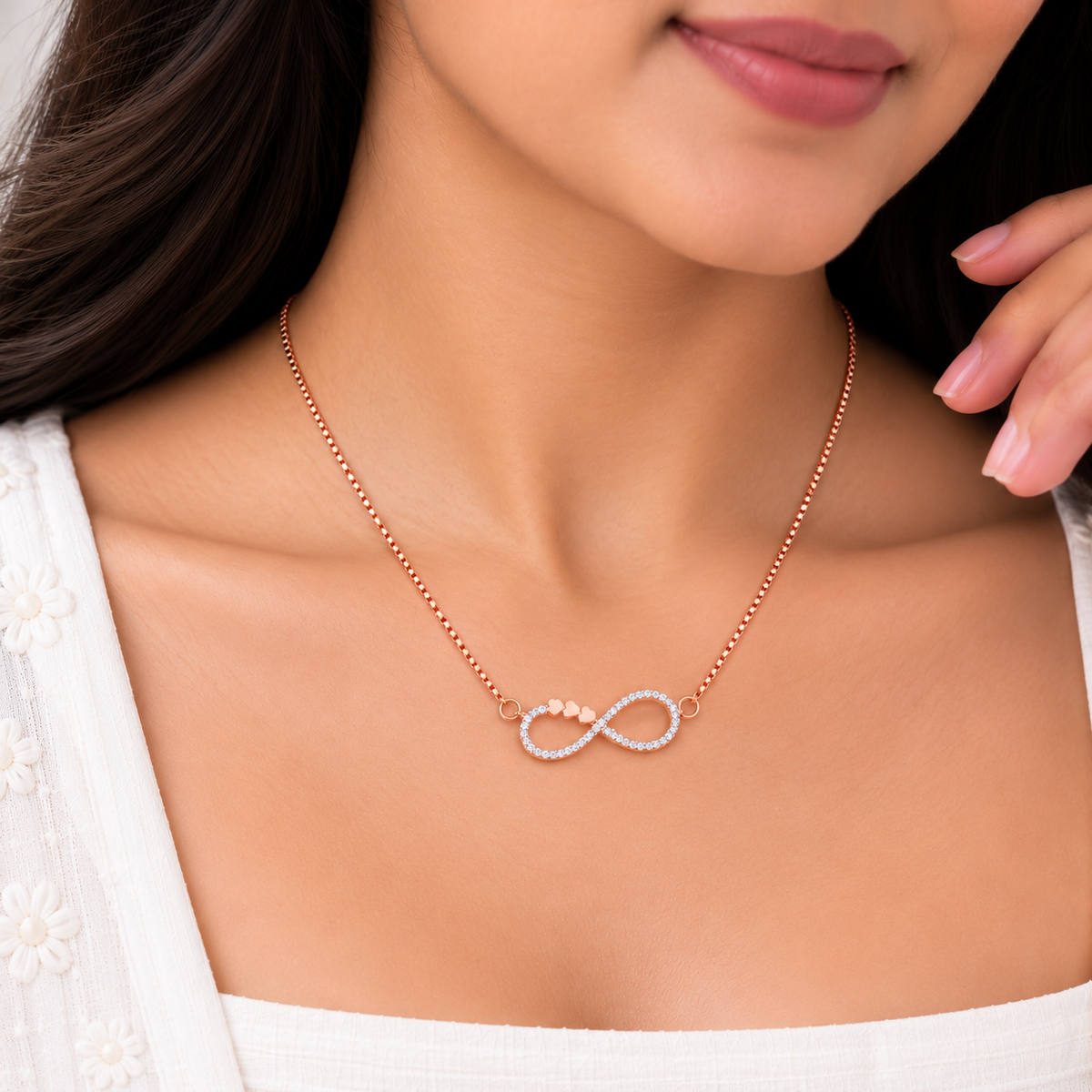 Silver Rosegold Three Hearts Forever Chain Pendant