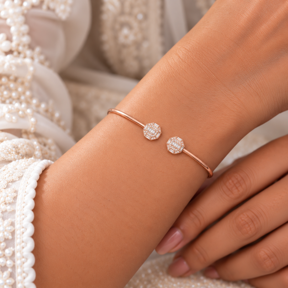 Silver Rosegold Art Deco Halo Kada