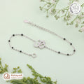 Silver Black Bead Om Bracelet
