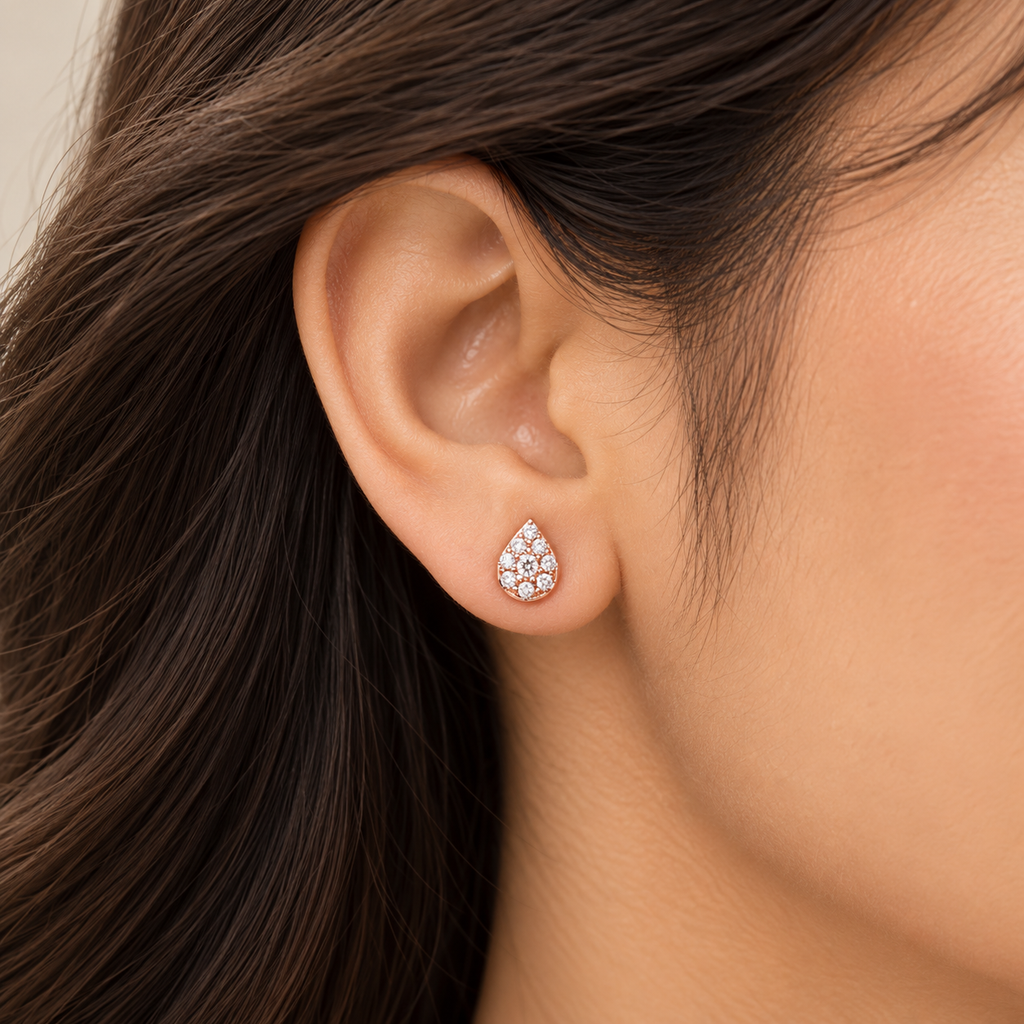 Silver Rosegold Crystal Teardrop Charm Necklace Set
