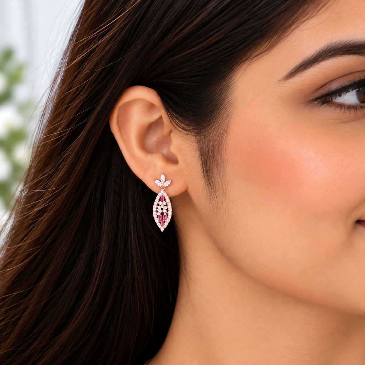 Silver Rose Gold Roselle Ruby Necklace Set