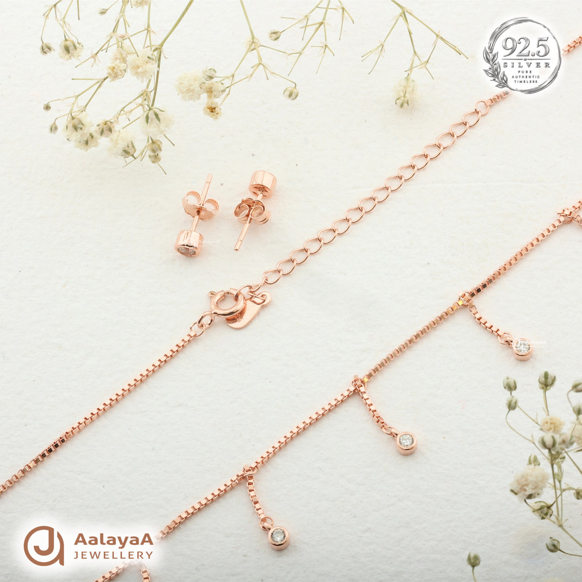 Silver Rosegold Celeste Drop Necklace Set