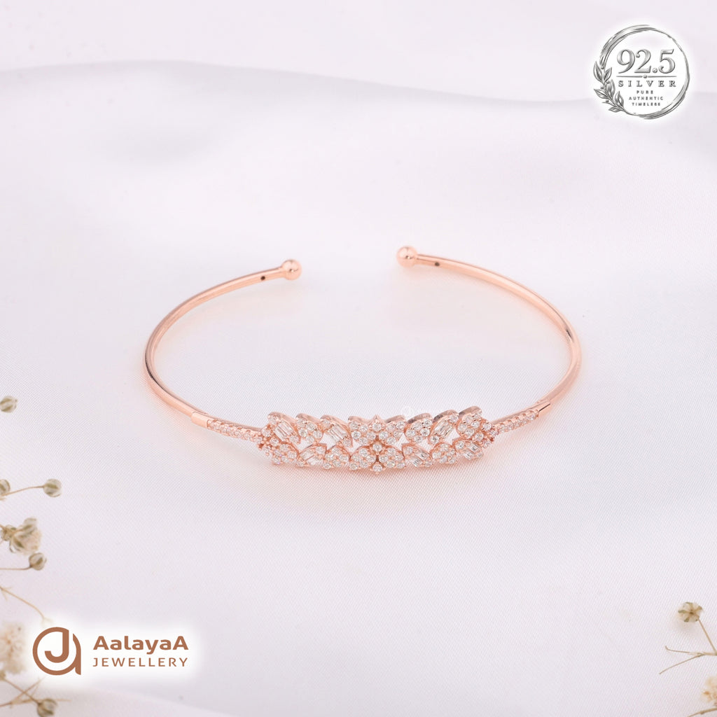 Silver Rosegold Crystal Leaf Kada