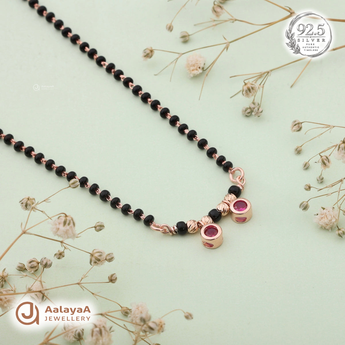 Silver Rosegold Ruby Drop Chain Pendant