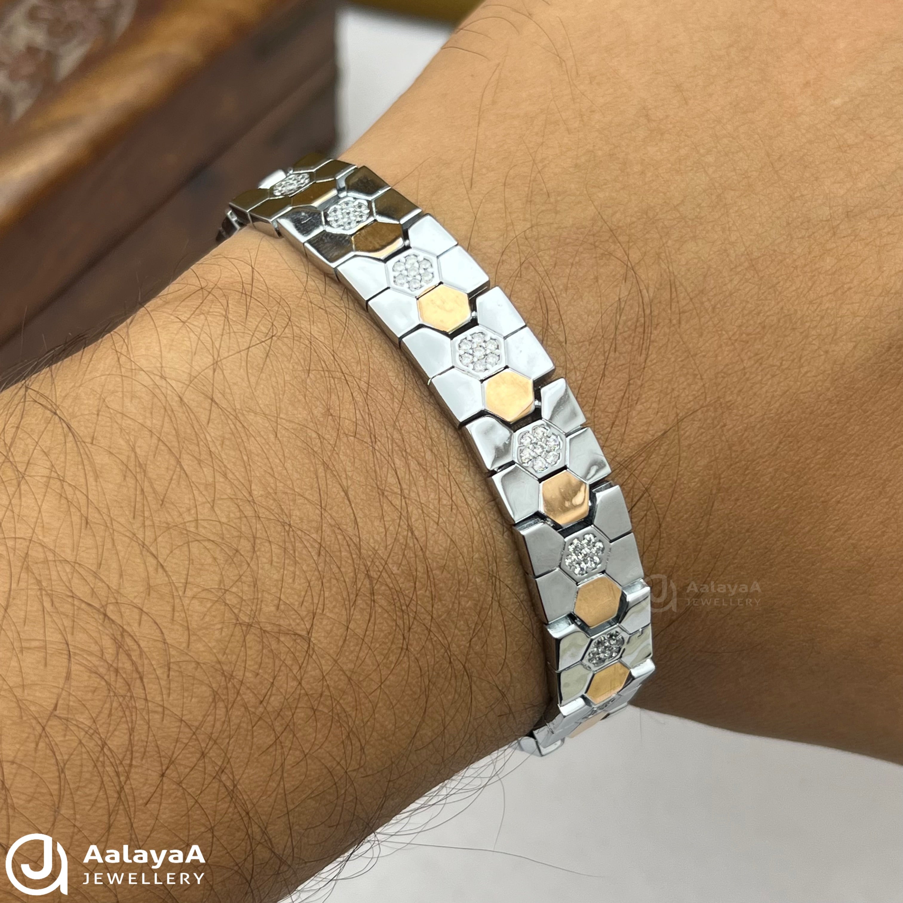 Silver Dual Tone Zariya Cylin Bracelet