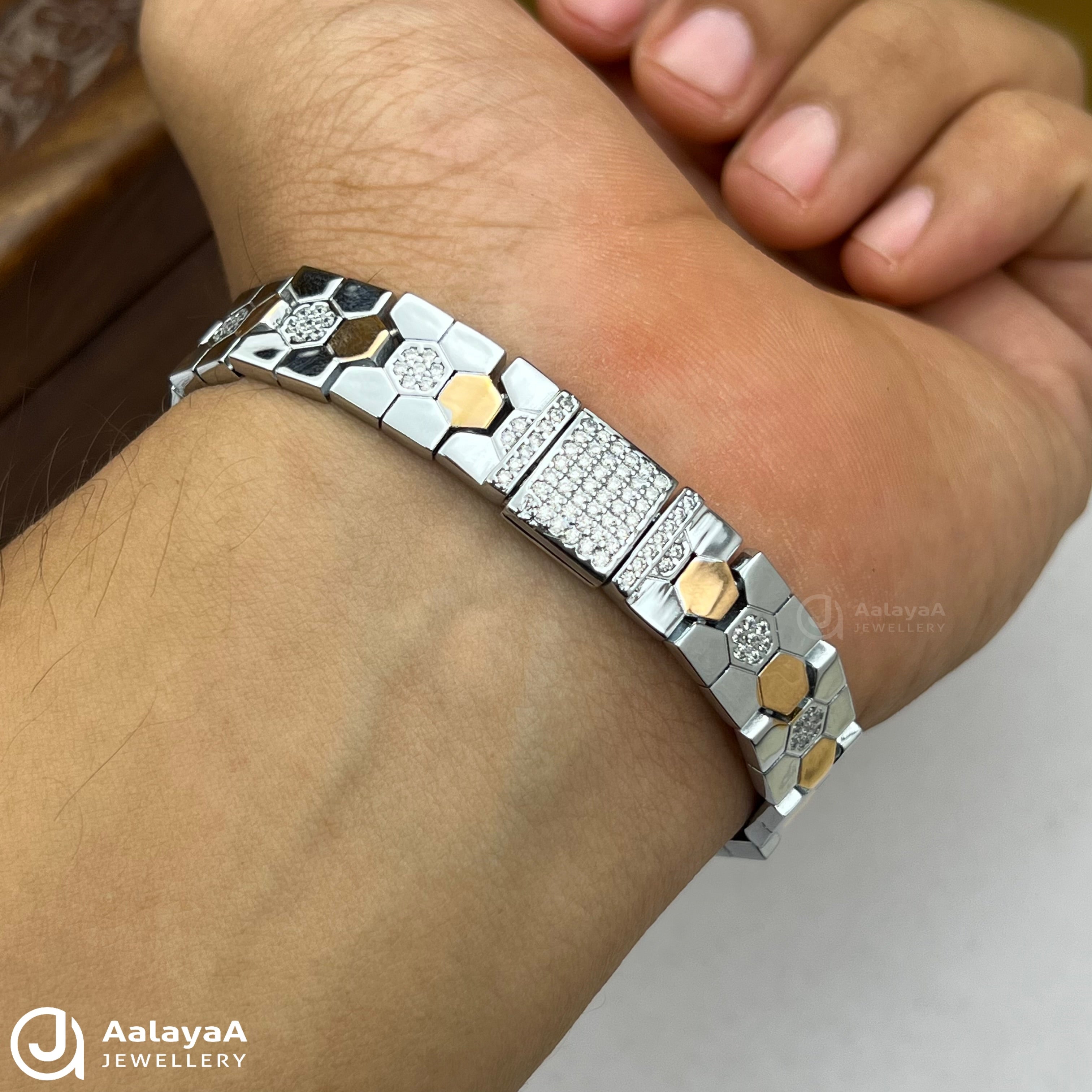 Silver Dual Tone Zariya Cylin Bracelet