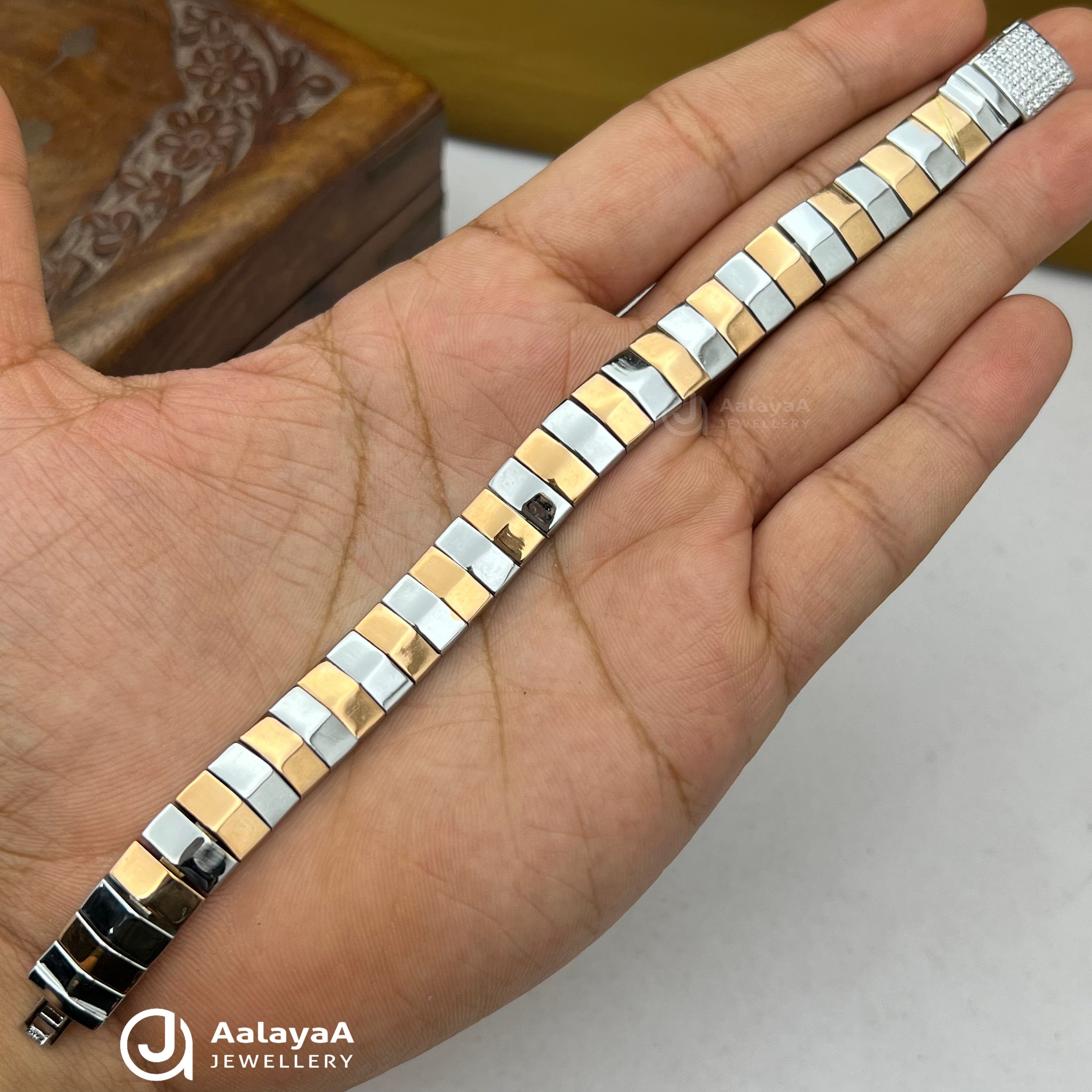 Silver Dual Tone Monarch Link Bracelet