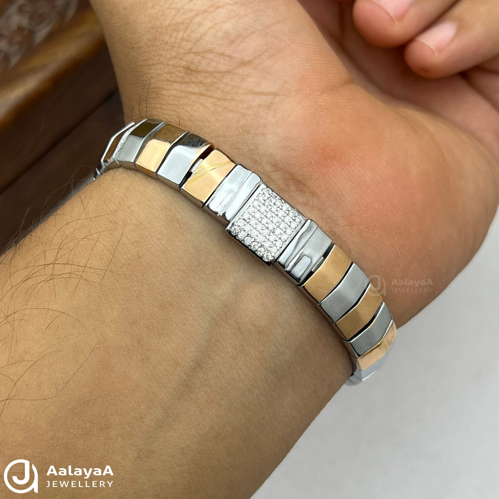 Silver Dual Tone Monarch Link Bracelet