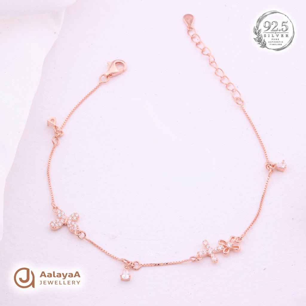 Silver Rosegold Sparkling Butterfly Charm Bracelet
