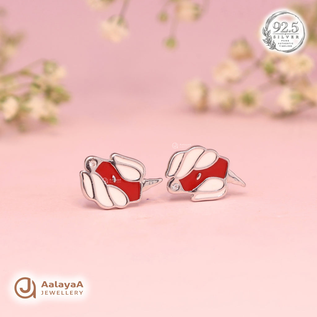 Silver Red Bunny Earring