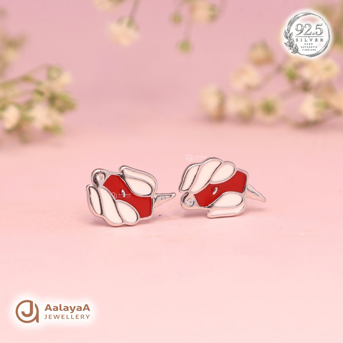 Silver Red Bunny Earring