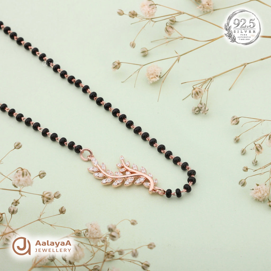 Silver Rosegold Leaf Vine Chain Pendant