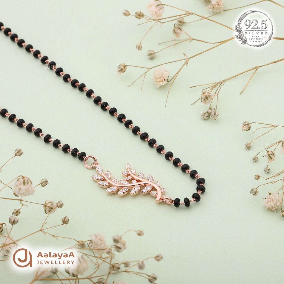 Silver Rosegold Leaf Vine Chain Pendant
