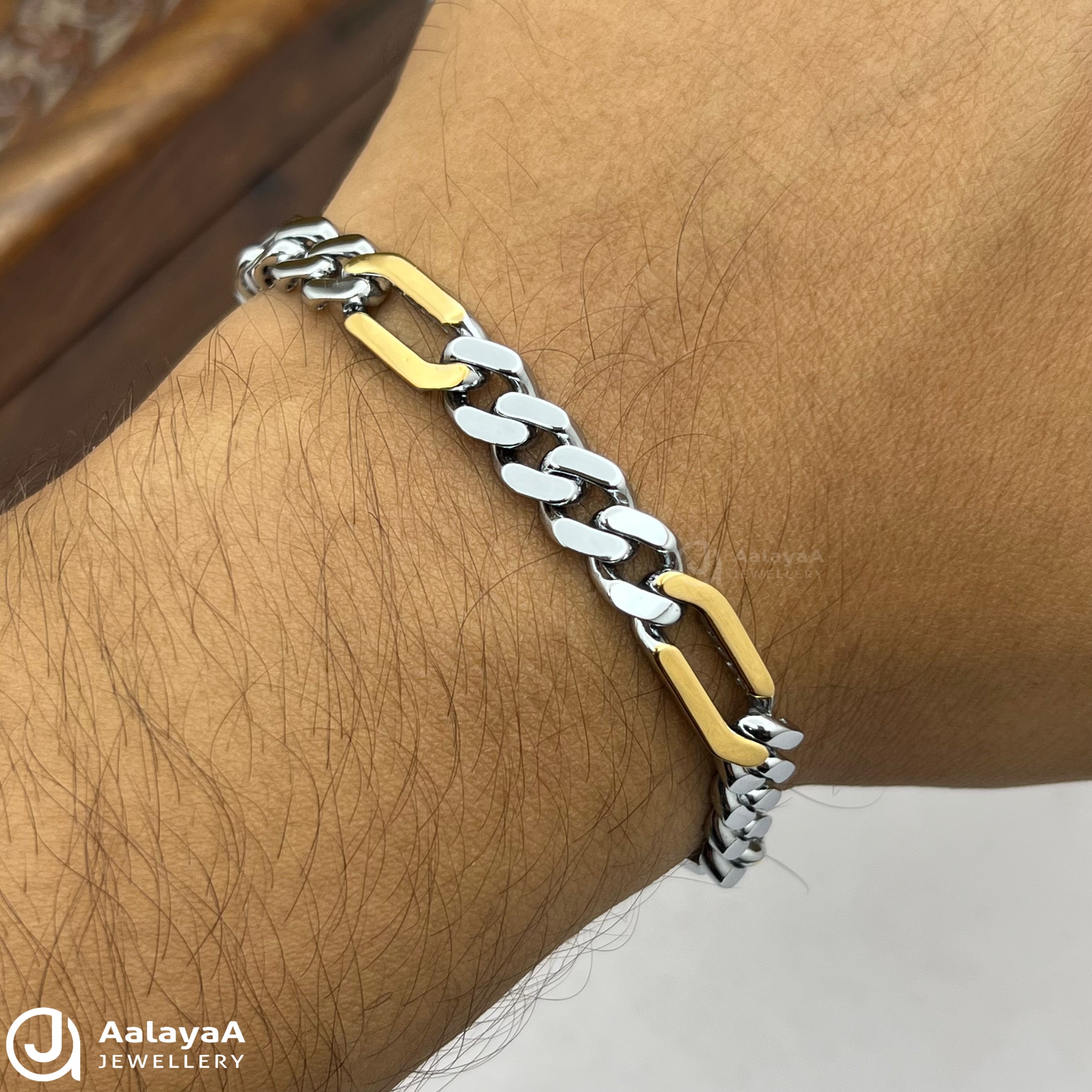 Silver Dual Tone Signature Link Bracelet